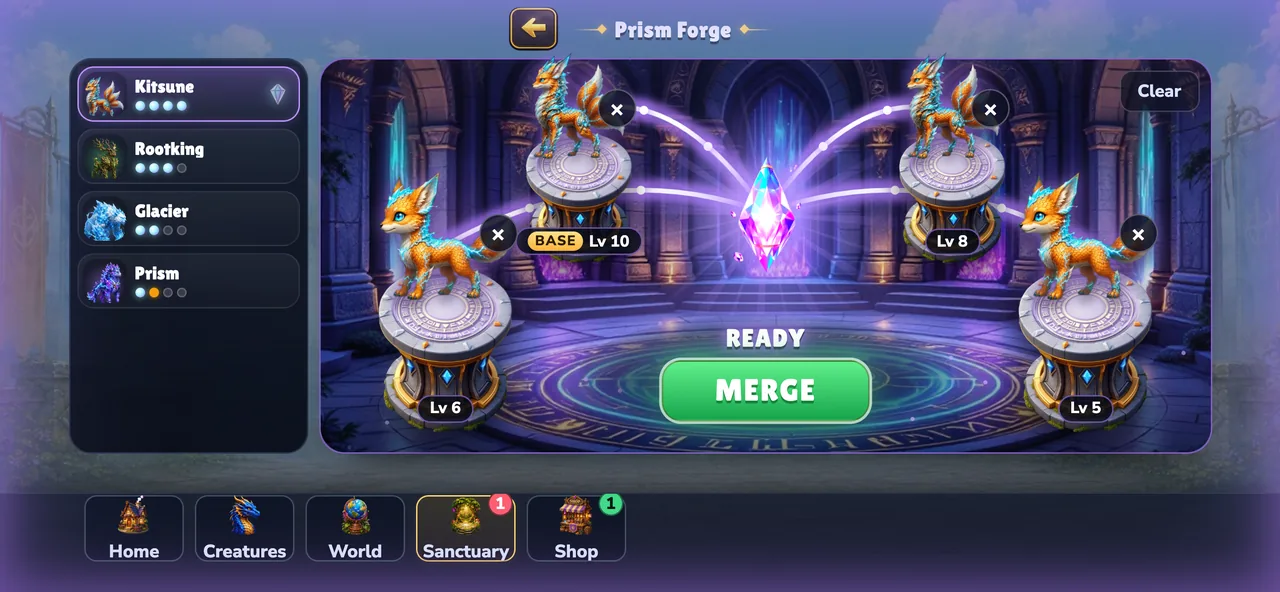 Die Prism Forge verschmilzt vier Exemplare einer Kreatur zu ihrer Prismatic-Form