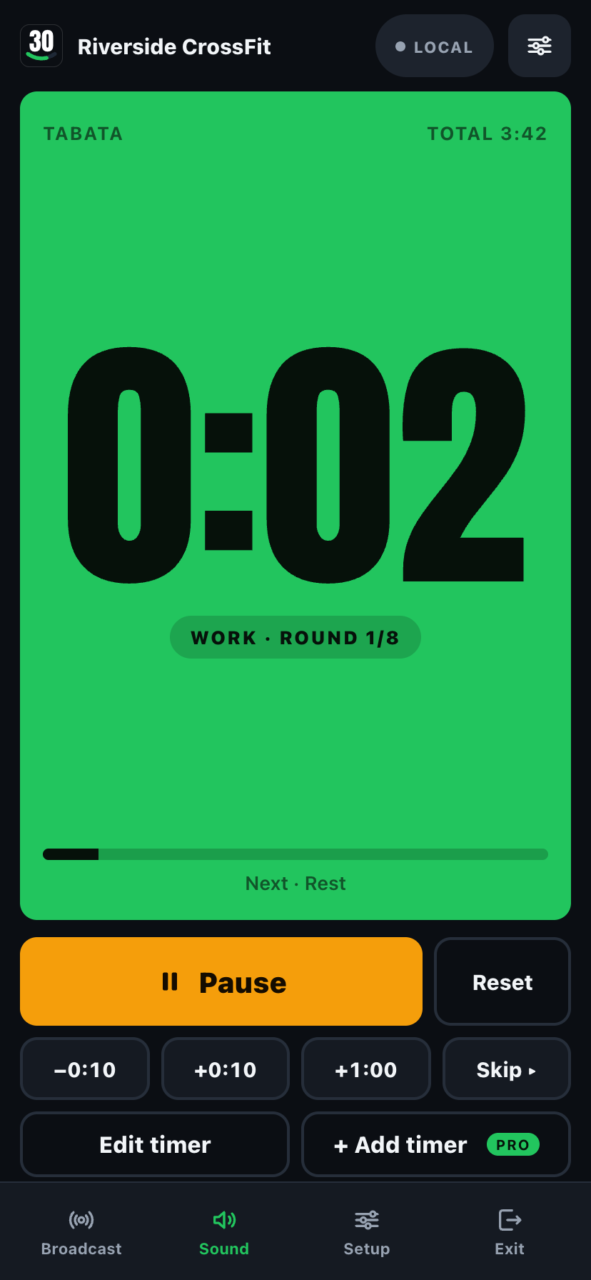 ClockKeepers running a Tabata interval timer on a phone
