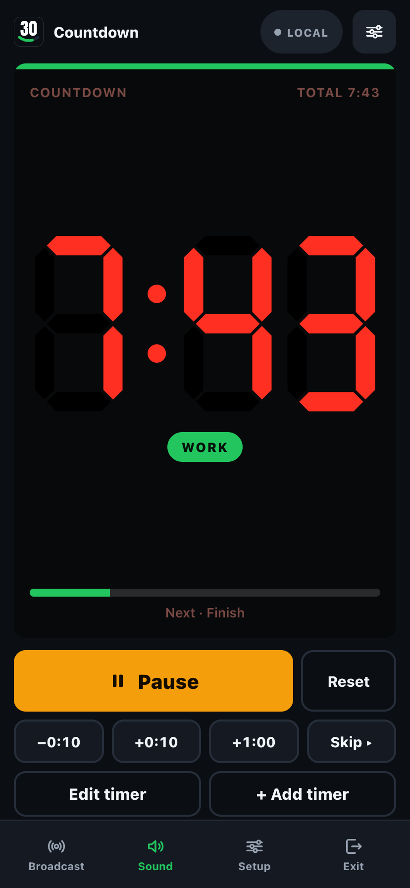 ClockKeepers Pro display themes: LED, Stadium, Neon, Chalkboard, Minimal, Sunset, Aurora, Dot Matrix, Blueprint
