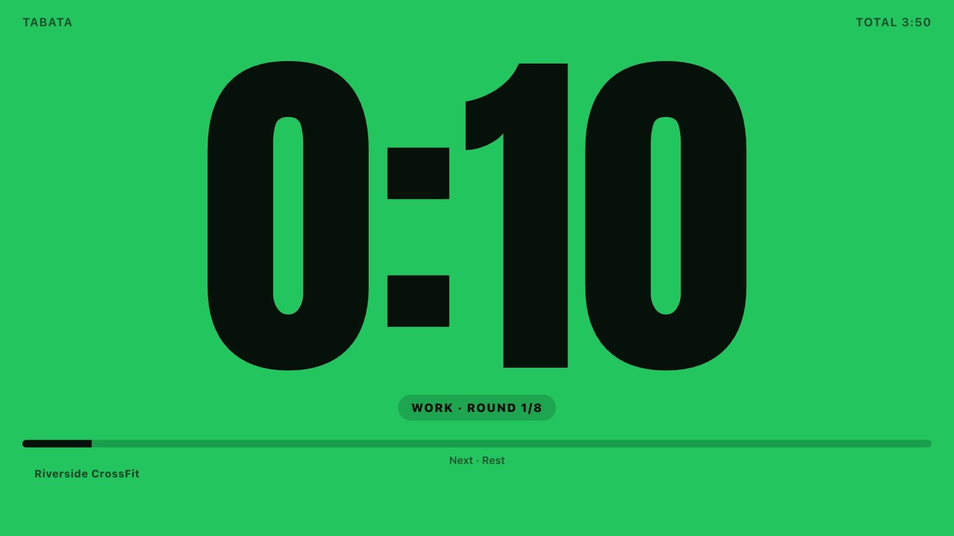 ClockKeepers full-bleed TV view showing a countdown in the WORK phase