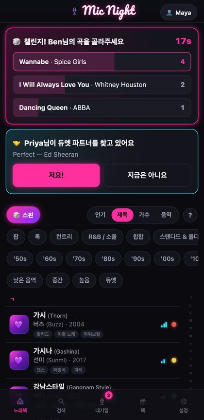 실시간 챌린지 투표, 세 곡 중에서 Ben의 곡을 고르는 화면
