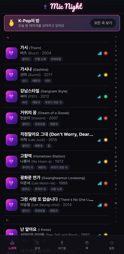 90년대의 밤 테마로 필터된 노래책