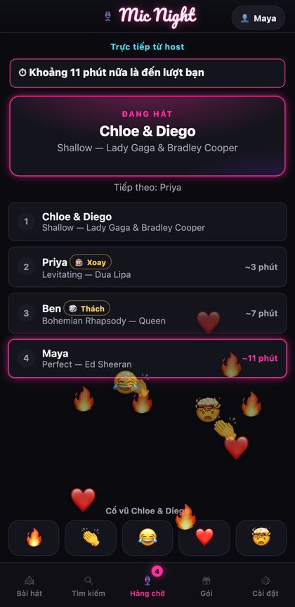 Điện thoại của khách giữa bài hát với thanh cổ vũ và emoji bay lên
