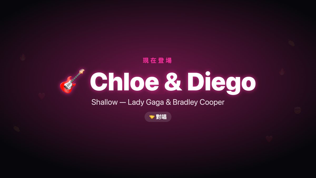 電視上顯示現在登場，Chloe和Diego，還有浮起的全場反應
