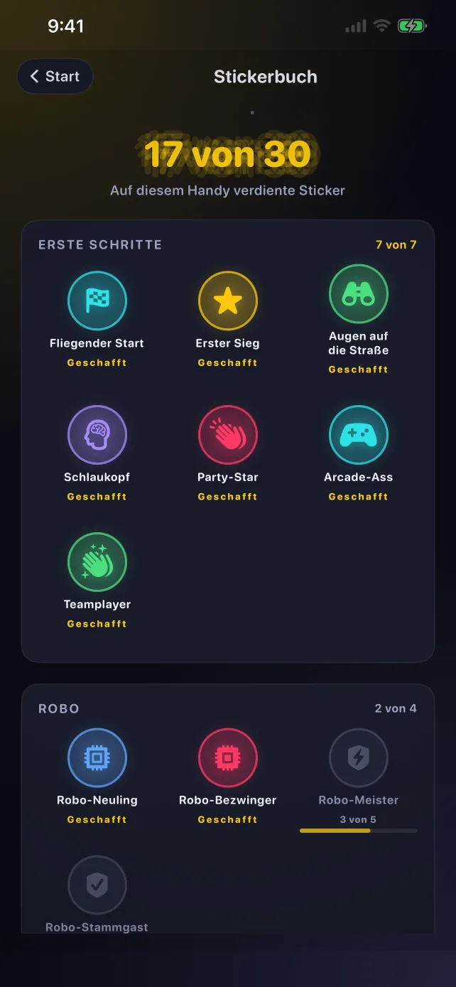 Das RoadPlay-Stickerbuch mit gesammelten Stickern