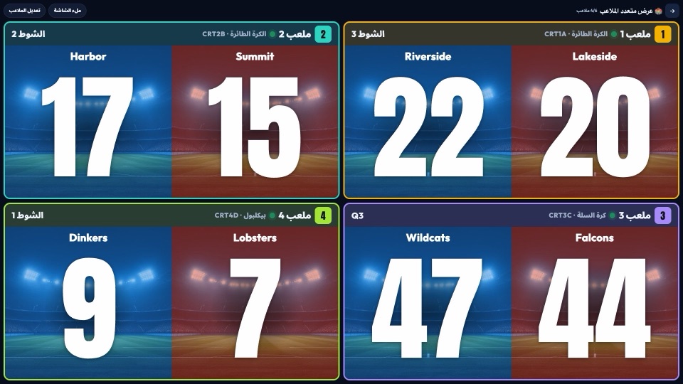 أربعة ملاعب بنمط أرينا فوق صورة ملعب