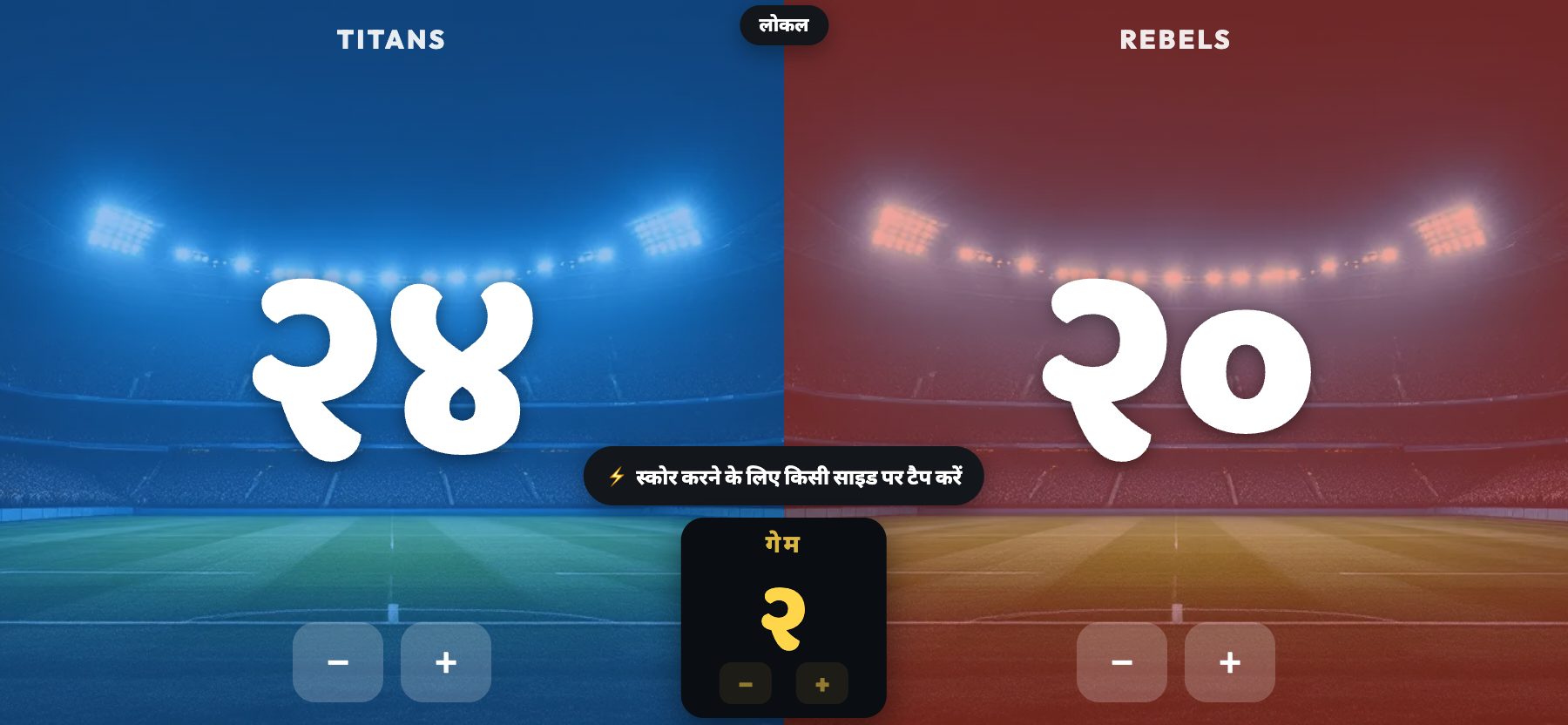 स्टेडियम स्टाइल, फ्लडलिट टर्फ, ScoreKeepers Pro