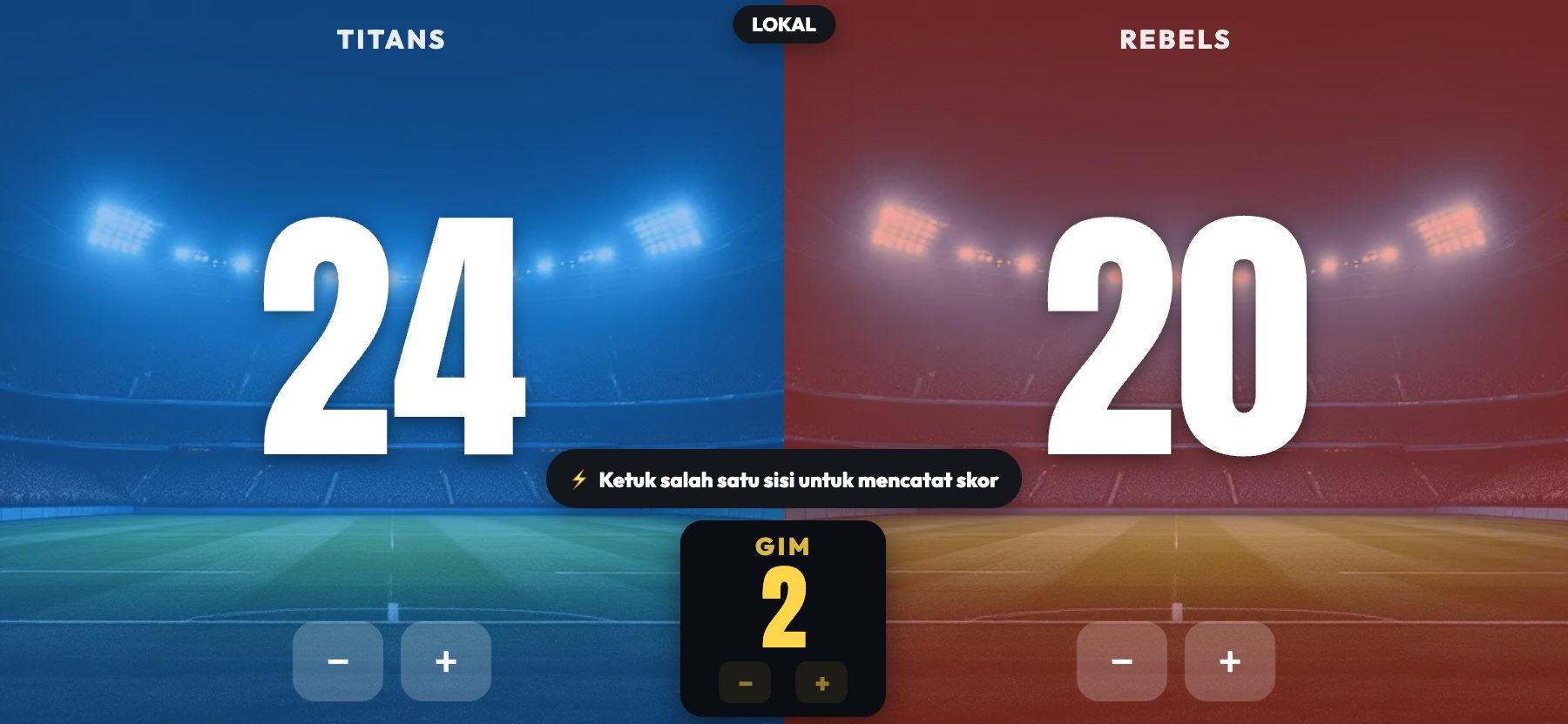 Gaya Stadion, rumput bersorot lampu, ScoreKeepers Pro