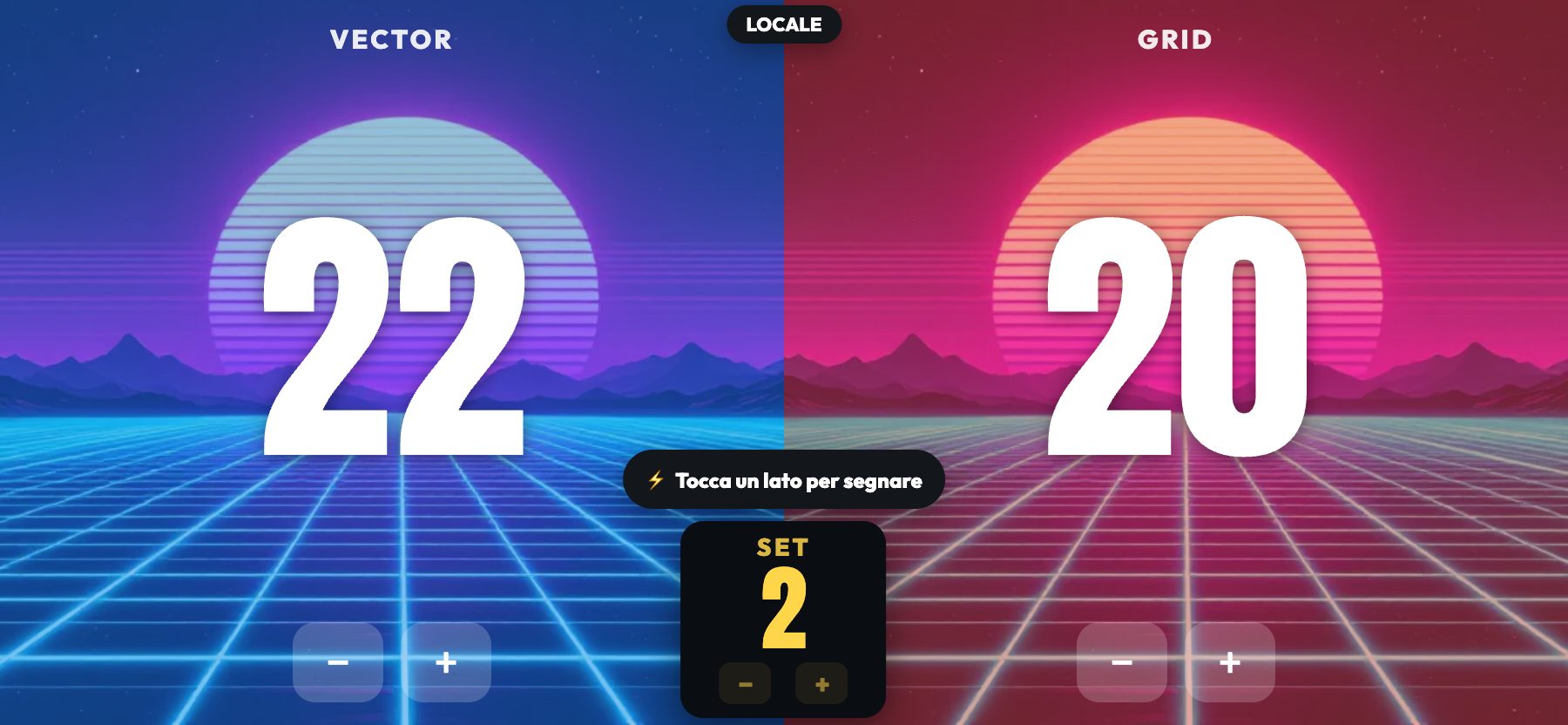 Stile Synthwave, griglia neon retro, ScoreKeepers Pro