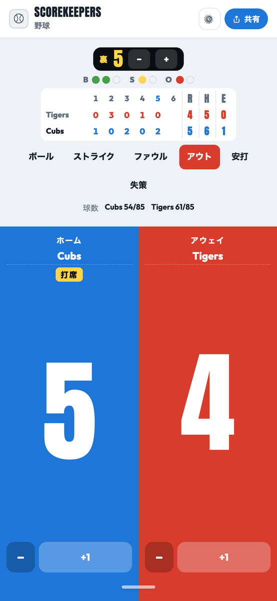 ボール、ストライク、アウト、イニングスコアを表示するScoreKeepersの野球ボード