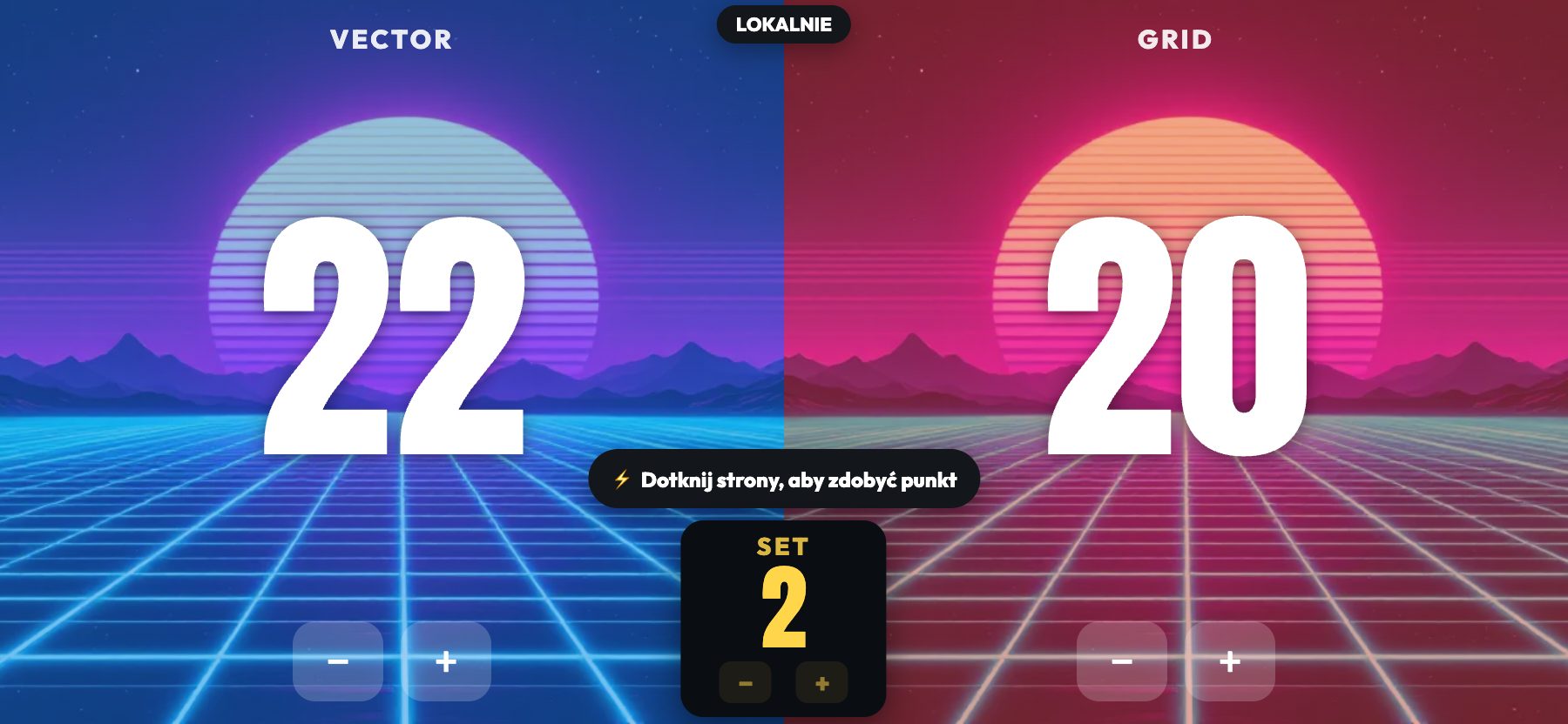 Styl Synthwave, retro neonowa siatka, ScoreKeepers Pro