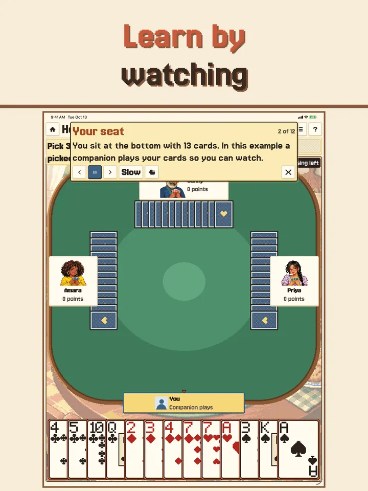 An example round with a caption explaining the move