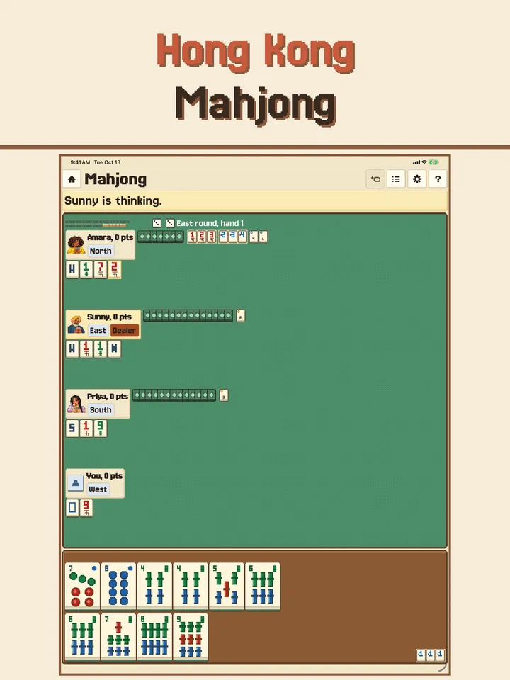A Mahjong hand with tiles and claimed sets