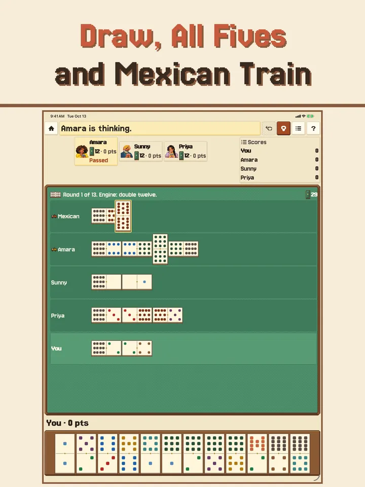 A line of dominoes on the table