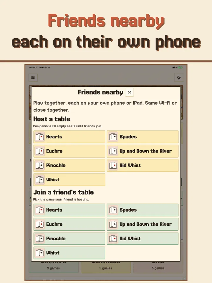 Setting up a nearby game for friends in the same room