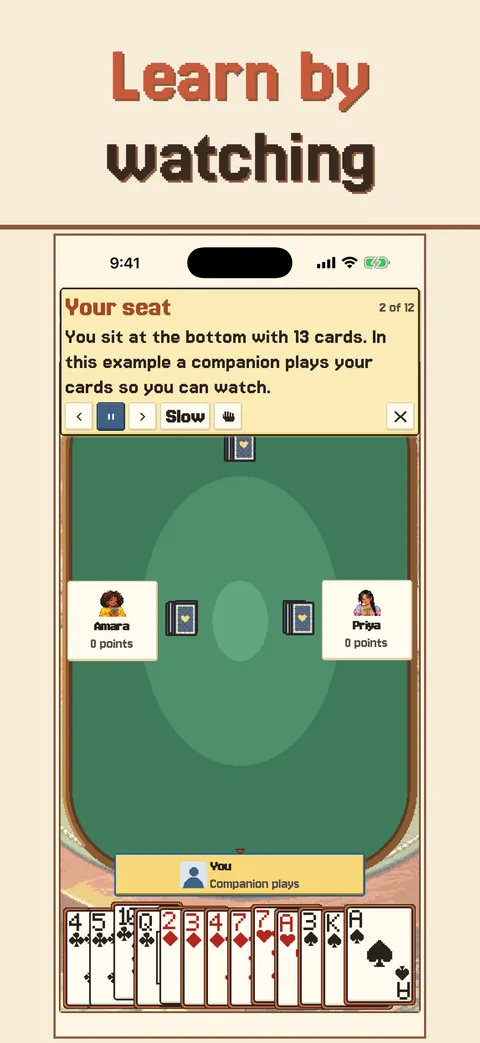 An example round with a caption explaining the move