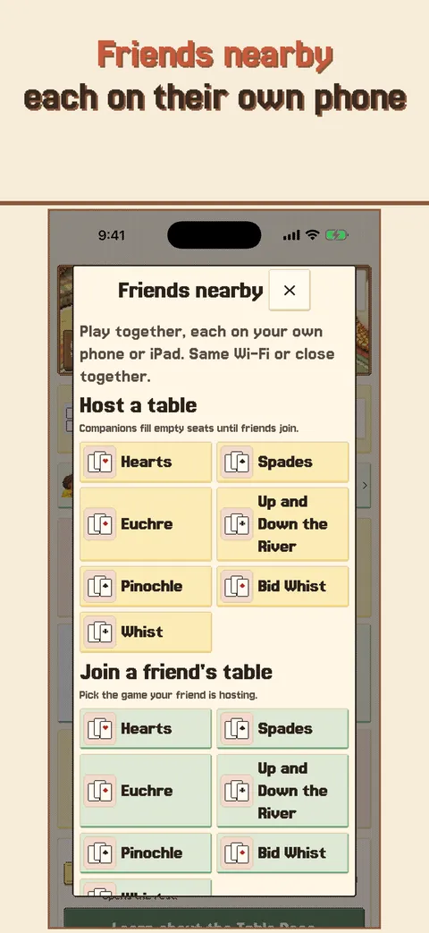 Setting up a nearby game for friends in the same room