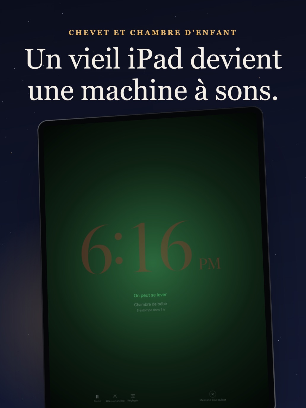 Le mode chevet de Softfall sur iPad