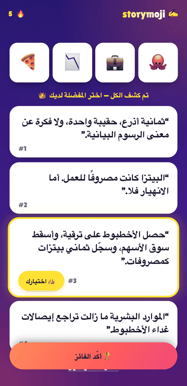 شاشة التحكيم في وضع الحفلة على Storymoji، تكشف قصص اللاعبين لاختيار الفائز