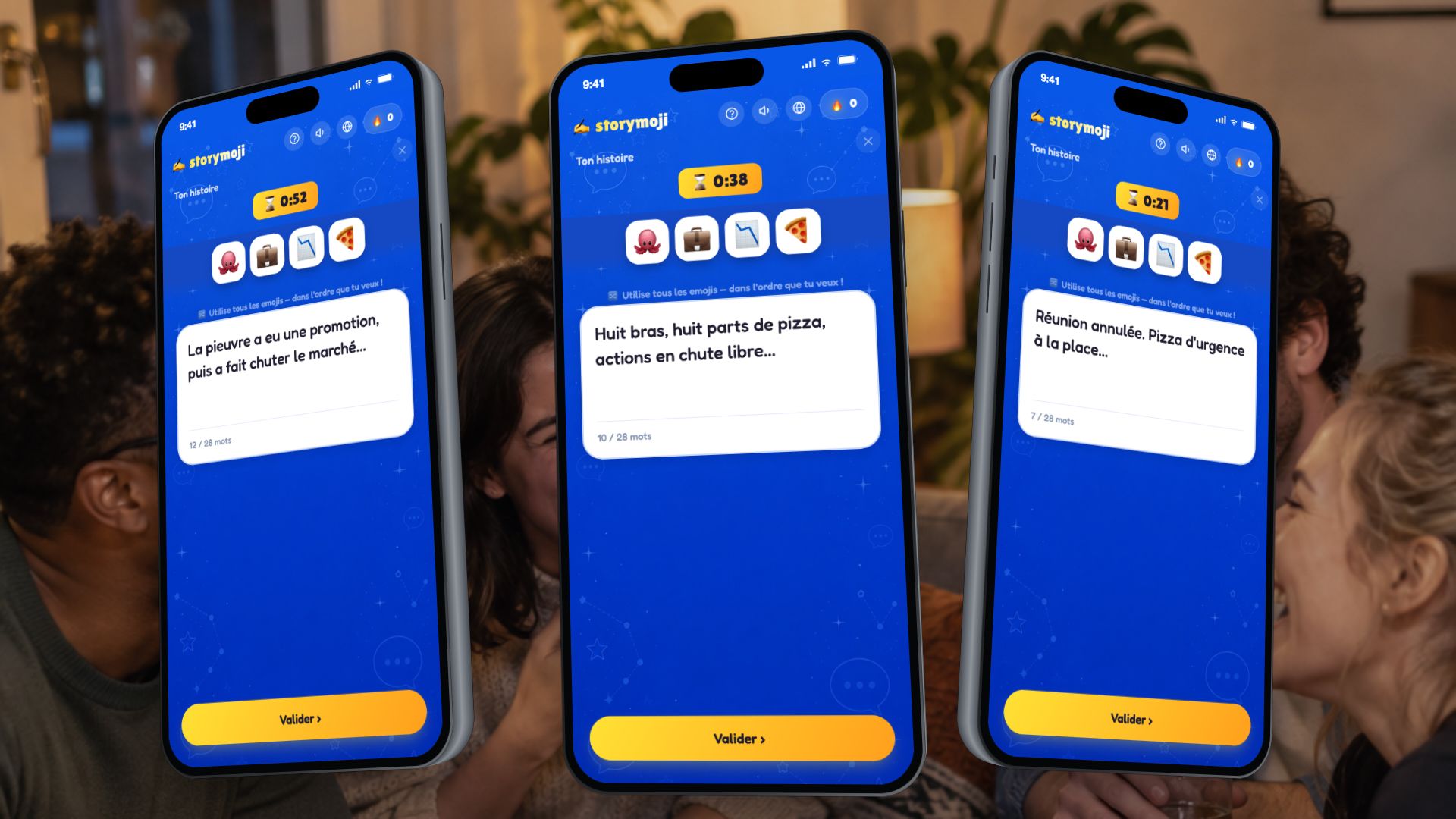 4 emojis identiques. Organise le Mode Fête.