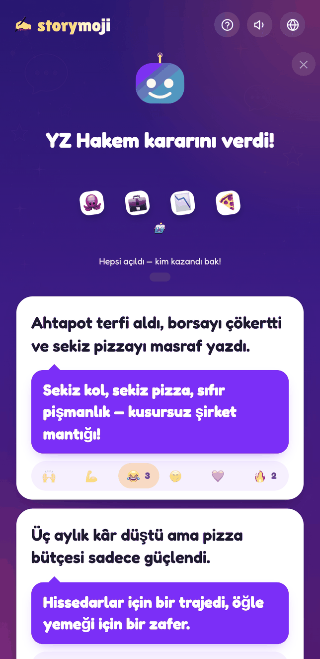 Her hikâyede emoji tepkileri olan Storymoji açılış ekranı