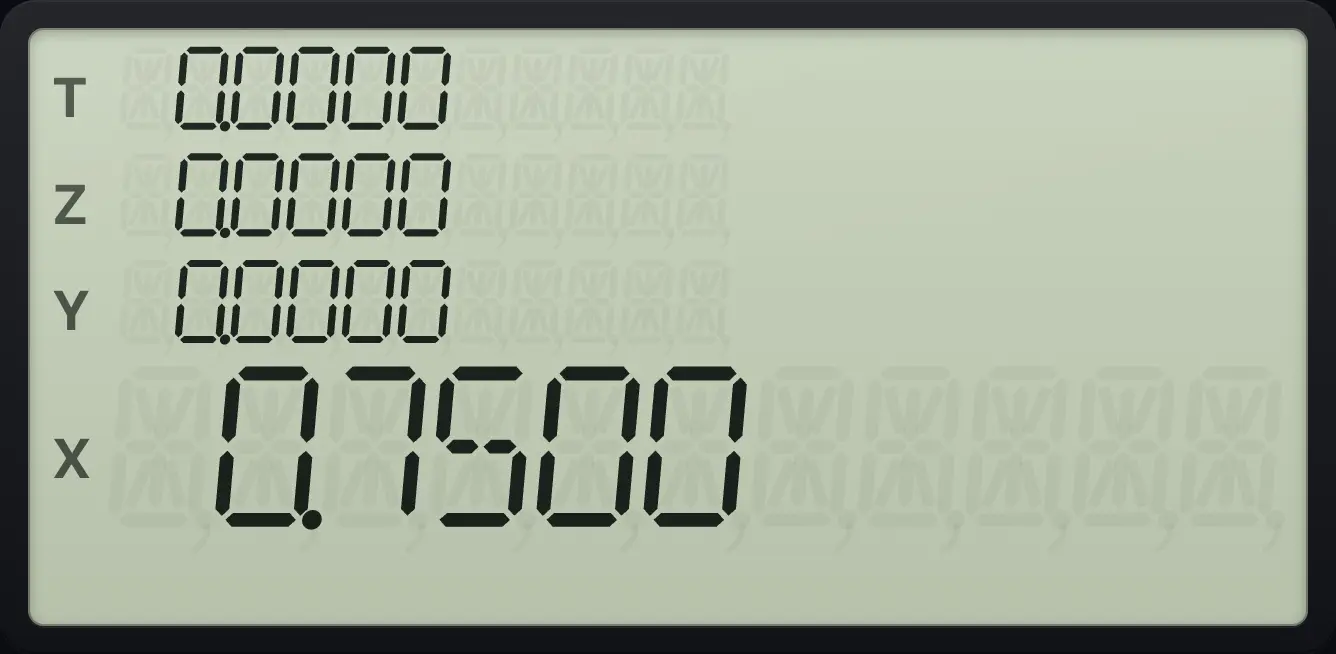 Result of the example "Fractional part of 2.75" The display shows: 0.0000 / 0.0000 / 0.0000 / 0.7500.