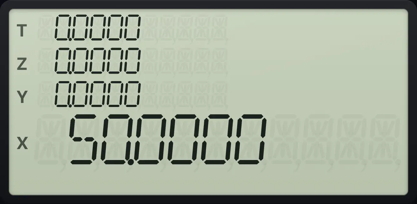 Result of the example "Multiply and add: 6 × 7 + 8" The display shows: 0.0000 / 0.0000 / 0.0000 / 50.0000.