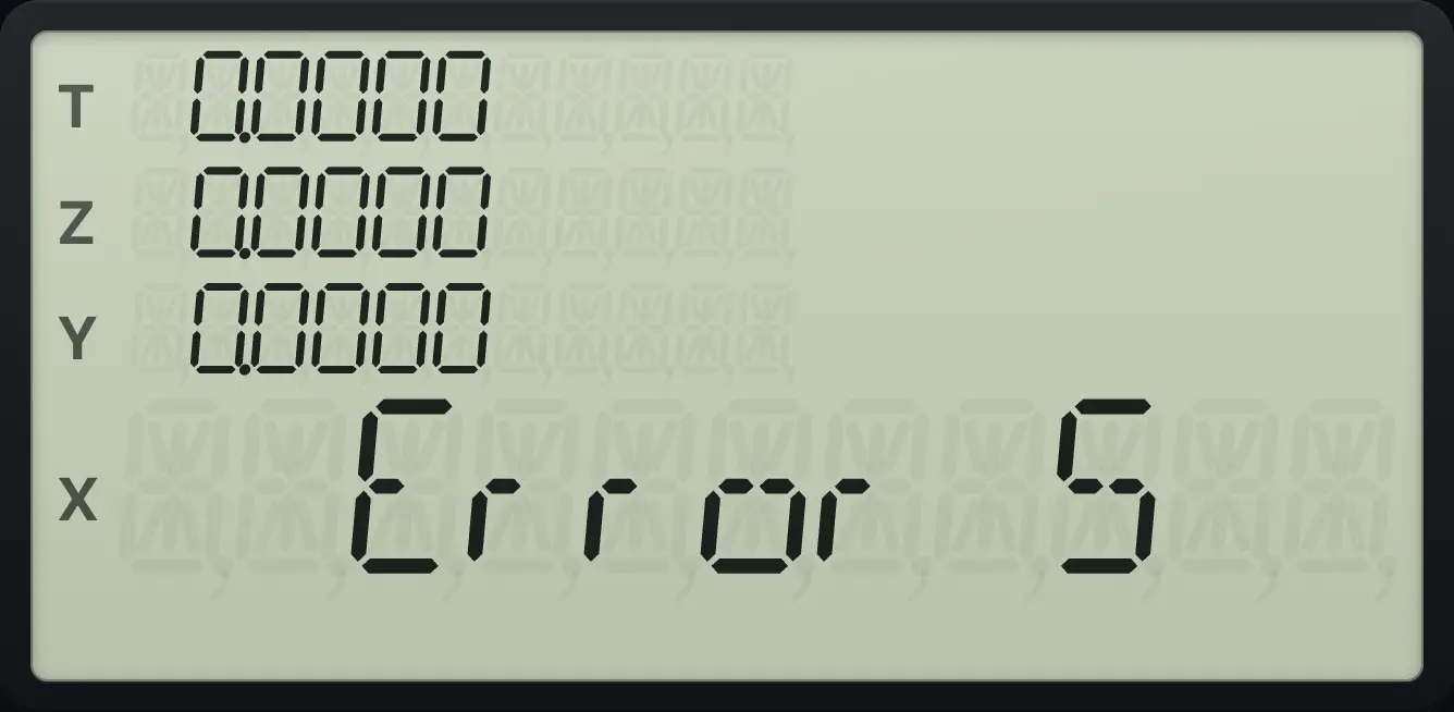 Result of the example "A runaway program is stopped" The display shows:   Error 5 /  0.0000 /  0.0000 /  0.0000 /  0.0000.