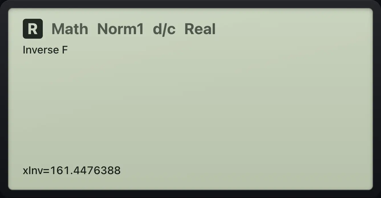 Result of the example "Inverse F" The display shows: Inverse F / xInv=161.4476388.
