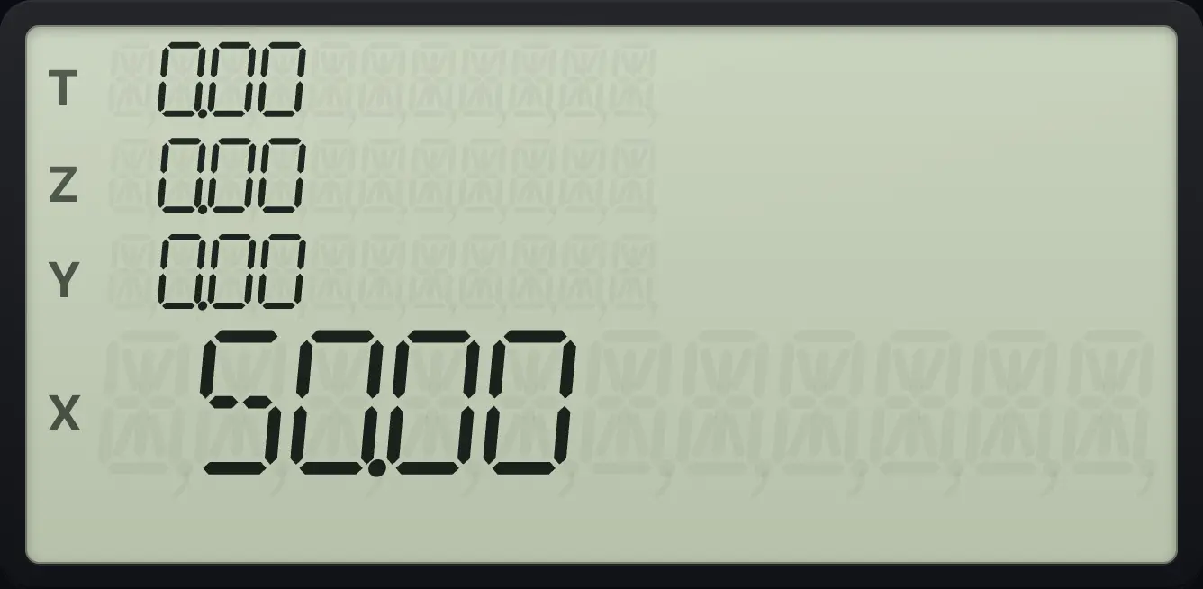 Result of the example "Multiply and add: 6 × 7 + 8" The display shows:  0.00 /  0.00 /  0.00 /  50.00.