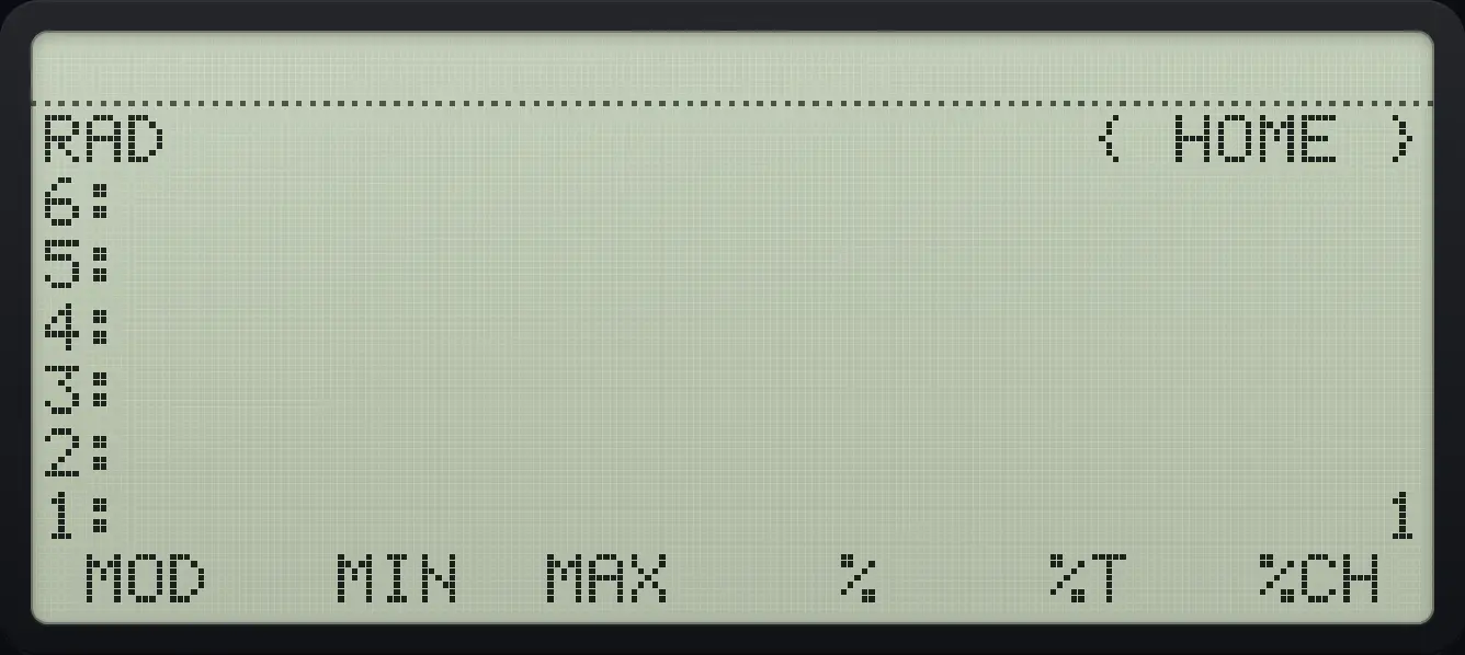 Result of the example "Remainder 7 mod 3" The display shows: RAD { HOME } / 6: / 5: / 4: / 3: / 2: / 1: 1 / MOD MIN MAX % %T %CH .