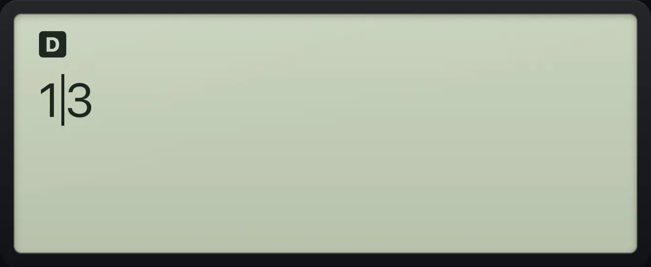 Result of the example "Delete a wrong digit" The display shows: 13.