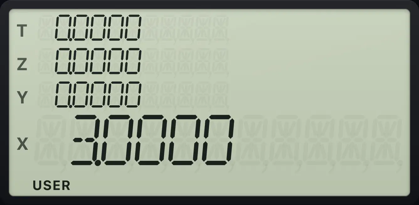 Result of the example "The main function moves to the f layer" The display shows: 0.0000 / 0.0000 / 0.0000 / 3.0000.