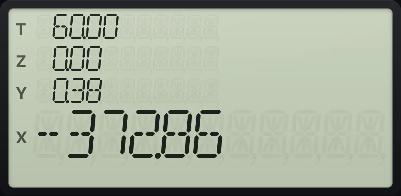 Result of the example "Car loan: 20,000 over 60 months at 4.5%" The display shows:  60.00 /  0.00 /  0.38 / -372.86.