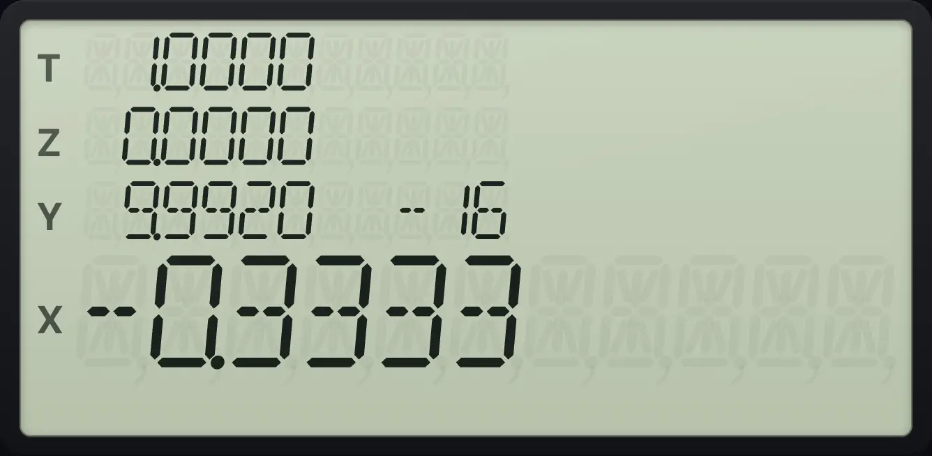 Result of the example "Reversed limits" The display shows: 1.0000 / 0.0000 / 9.9920 -16 / -0.3333.