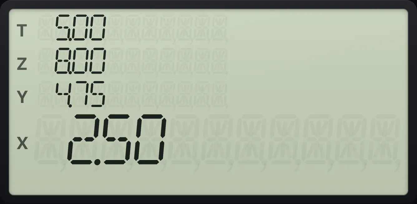 Result of the example "Mean of x and y" The display shows: 5.00 / 8.00 / 4.75 / 2.50.