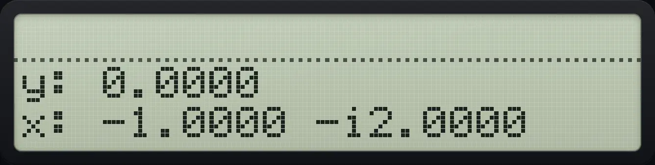 Result of the example "Change the sign" The display shows: y: 0.0000 / x: -1.0000 -i2.0000.