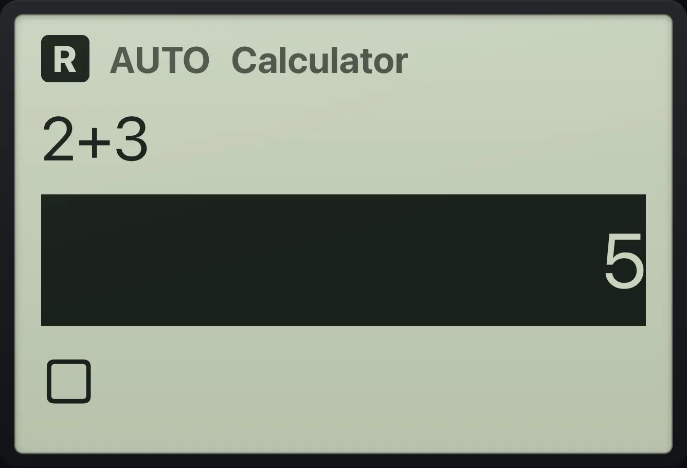 The last answer is highlighted after pressing up. The display shows: 2+3 / 5.