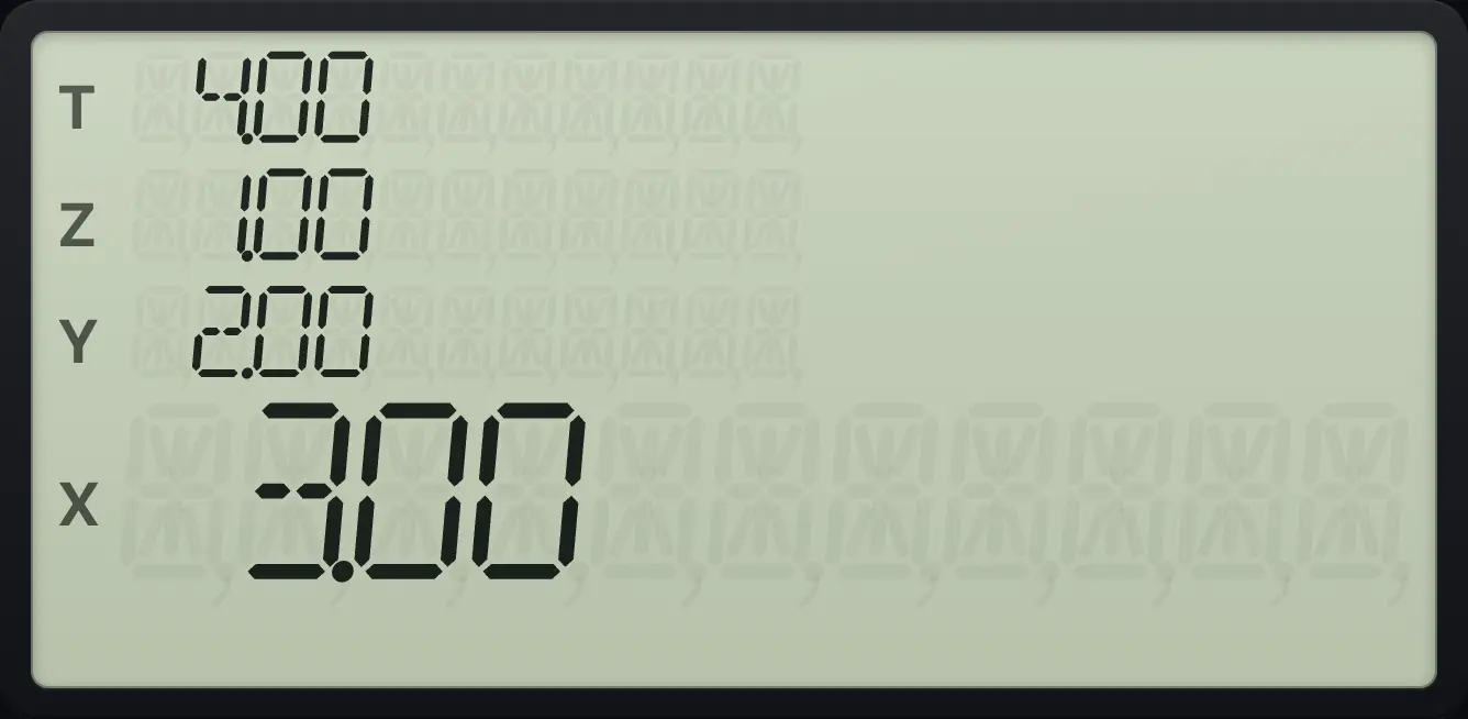 Result of the example "Roll down" The display shows: 4.00 / 1.00 / 2.00 / 3.00.