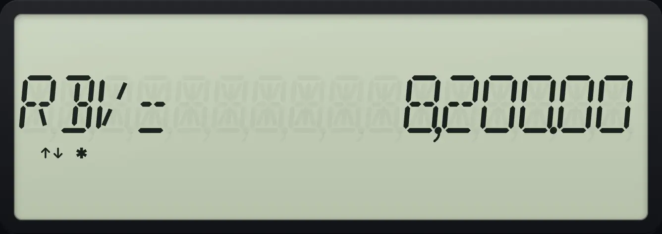 Result of the example "Remaining book value after year 1" The display shows: RBV=      8,200.00.