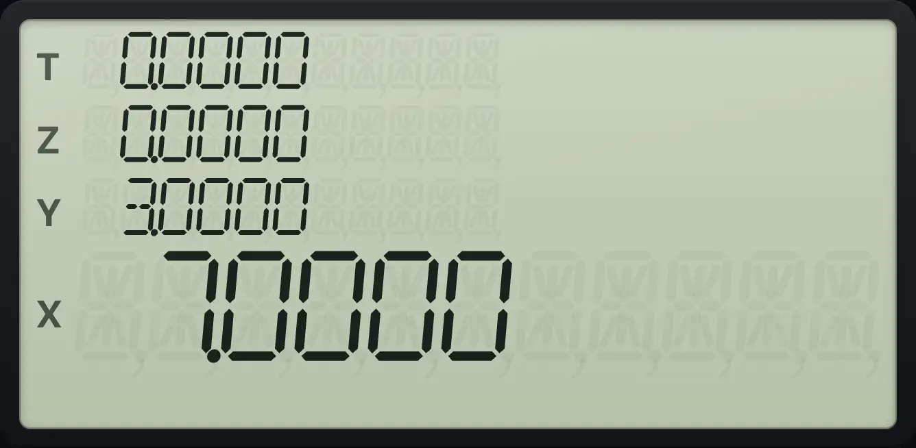 Result of the example "The larger of two numbers, the other way round" The display shows:  0.0000 /  0.0000 /  3.0000 /  7.0000.