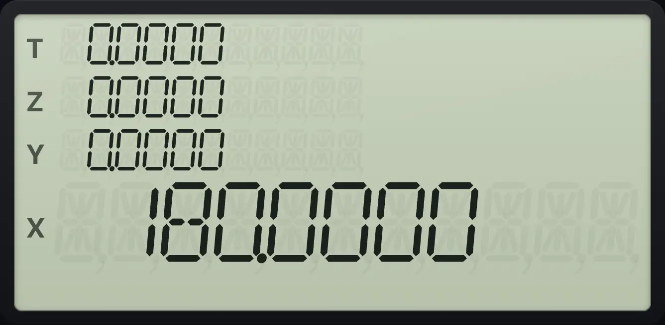 Result of the example "π radians in degrees" The display shows: 0.0000 / 0.0000 / 0.0000 / 180.0000.