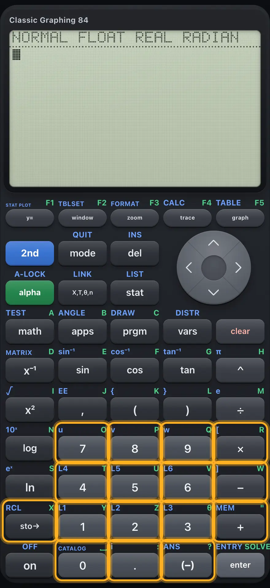 The number pad and arithmetic keys are highlighted.