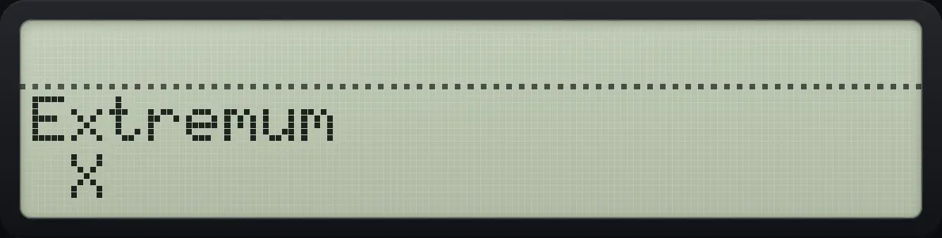 Result of the example "x squared plus 1 has no real root" The display shows: Extremum / X .
