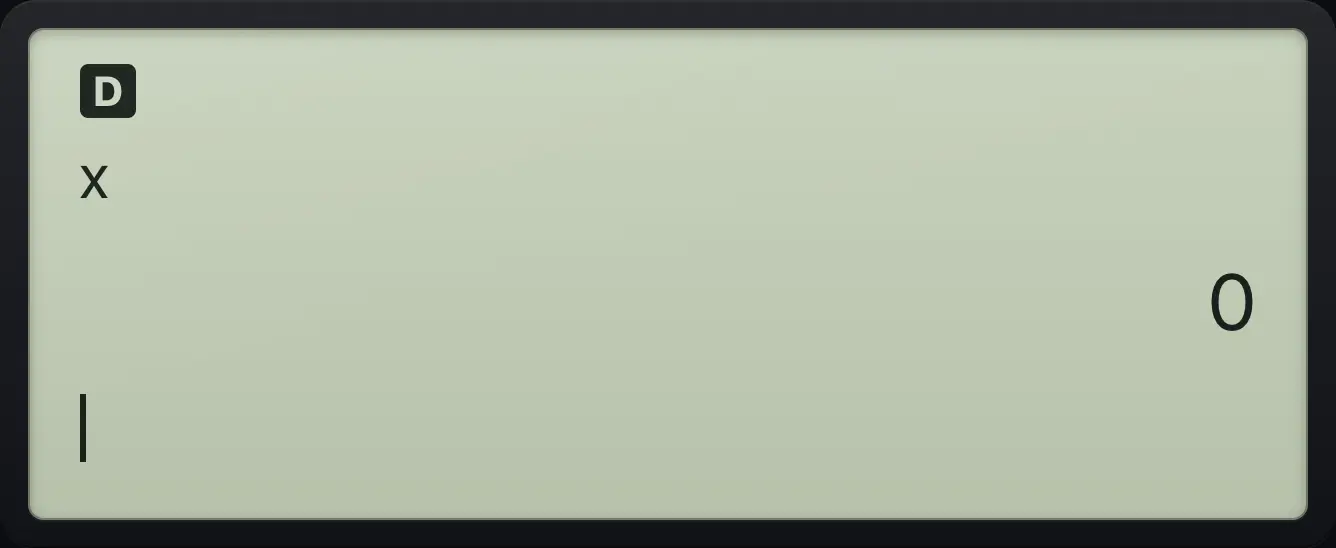 Result of the example "Reset everything" The display shows: x / 0.