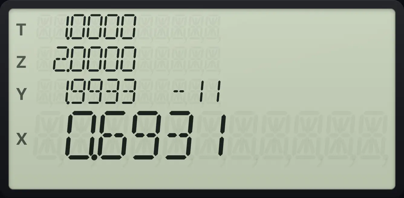 Result of the example "Integral of 1/x from 1 to 2" The display shows: 1.0000 / 2.0000 / 1.9933 -11 / 0.6931.