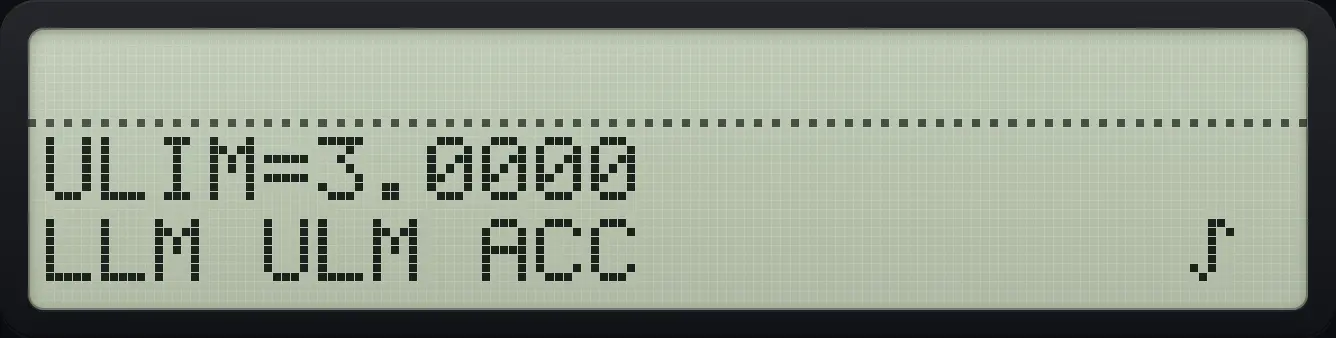 After step 2: Store the lower limit 0 and the upper limit 3. The display shows: ULIM=3.0000 / LLM ULM ACC ∫ .