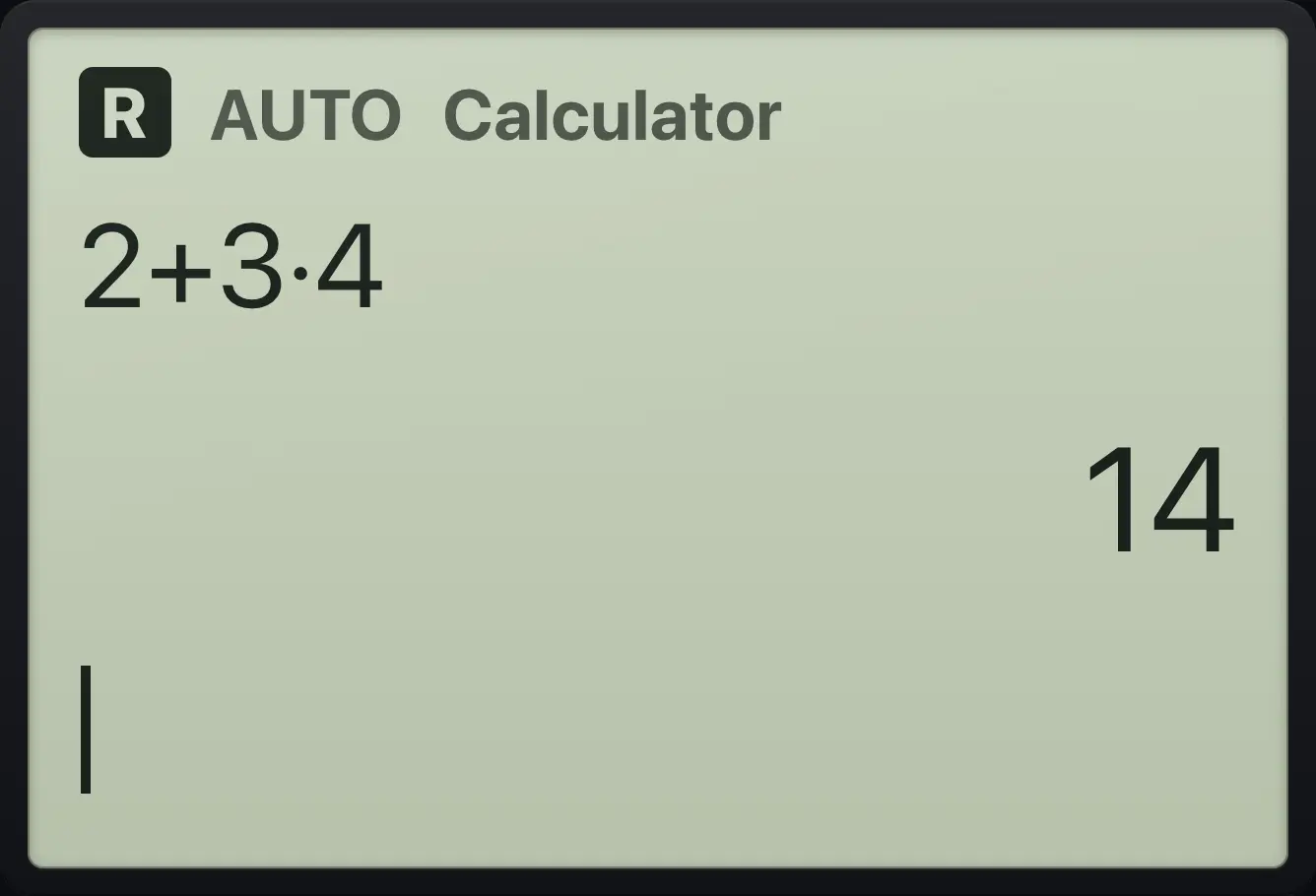 Result of the example "Order of operations" The display shows: 2+3·4 / 14.