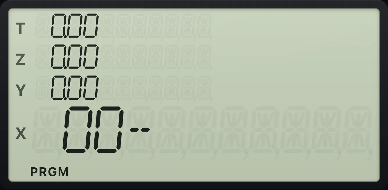 Result of the example "Clear the program" The display shows: 00- / 0.00 / 0.00 / 0.00 / 0.00.