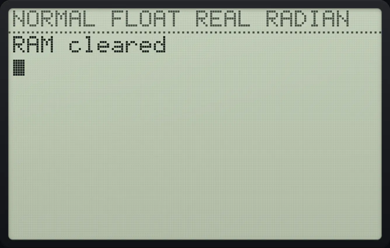 Result of the example "Reset all memory" The display shows: RAM cleared.